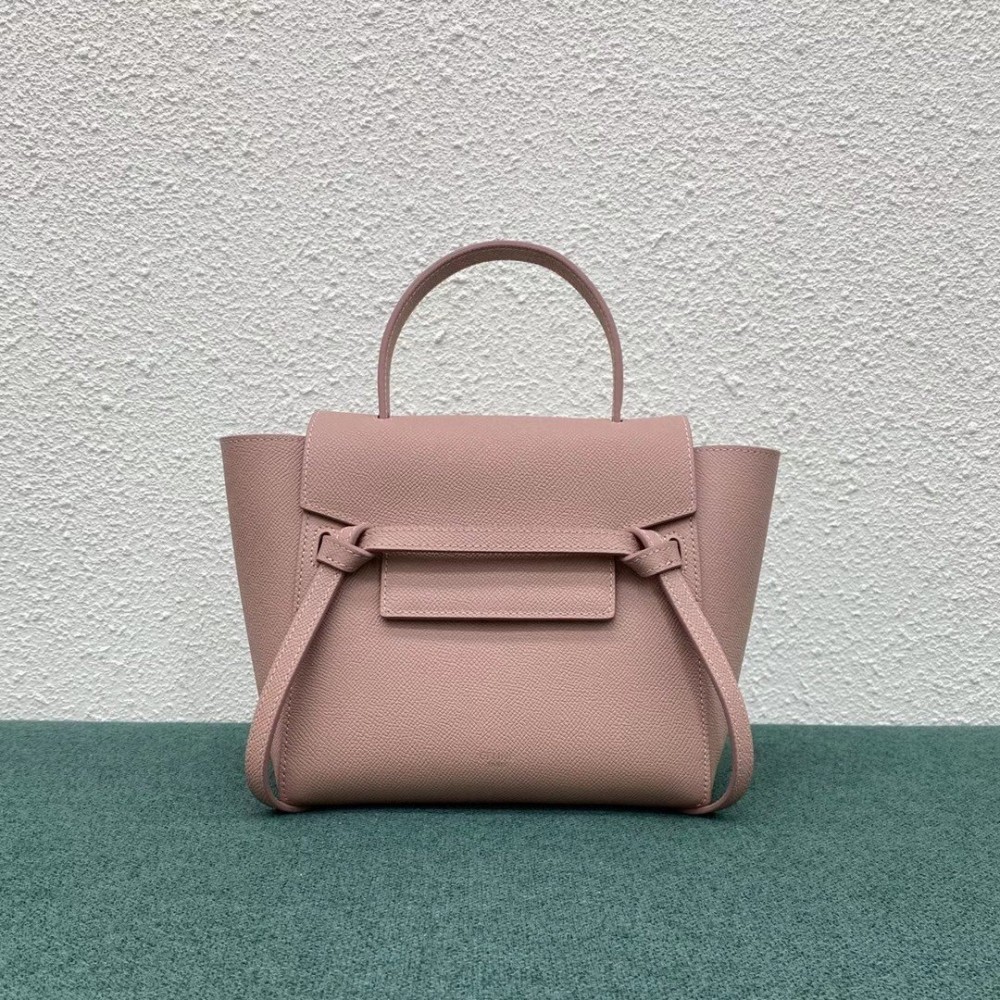 Celine Belt Nano Bag In Vintage Pink Grained Calfskin