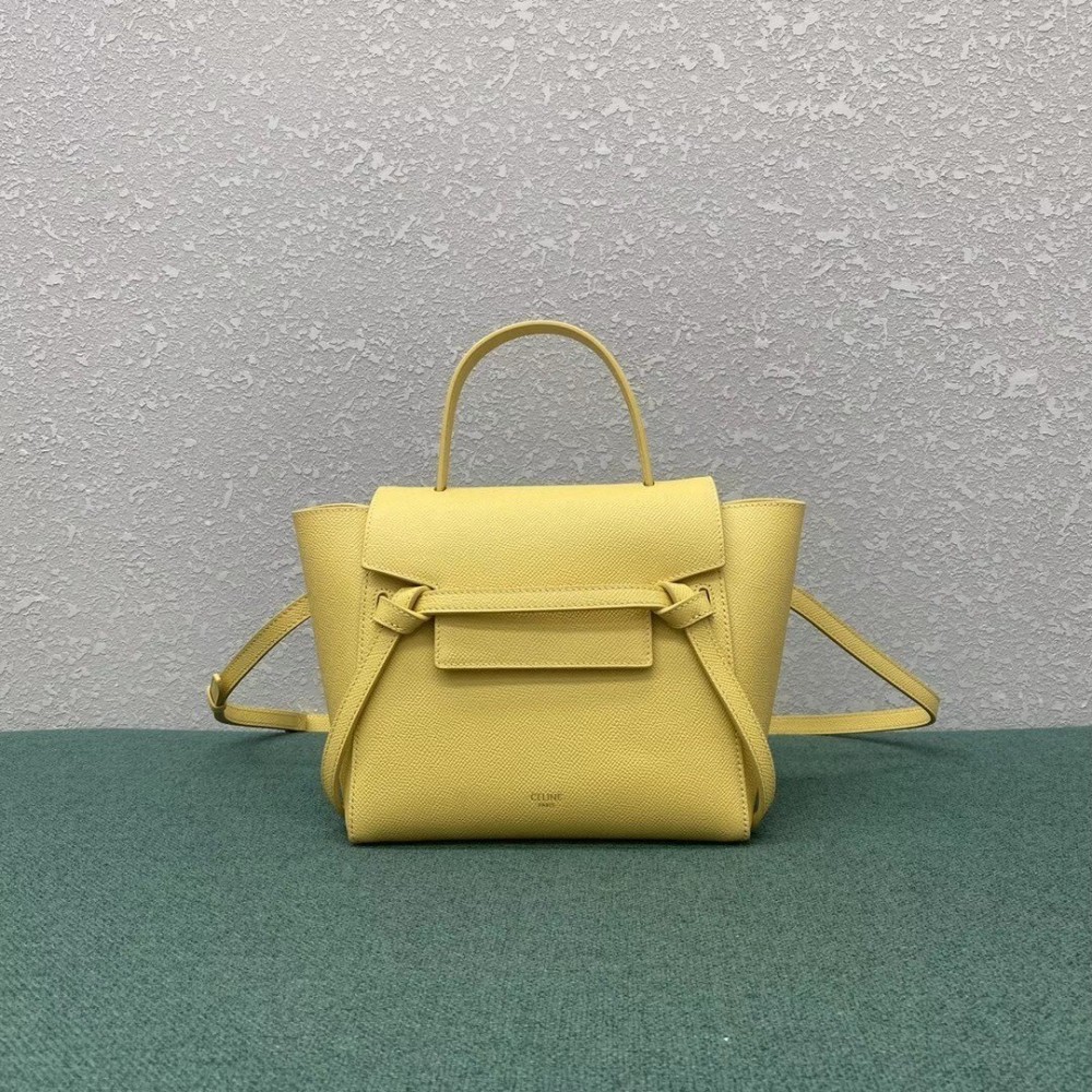 Celine Belt Nano Bag In Yellow Grained Calfskin