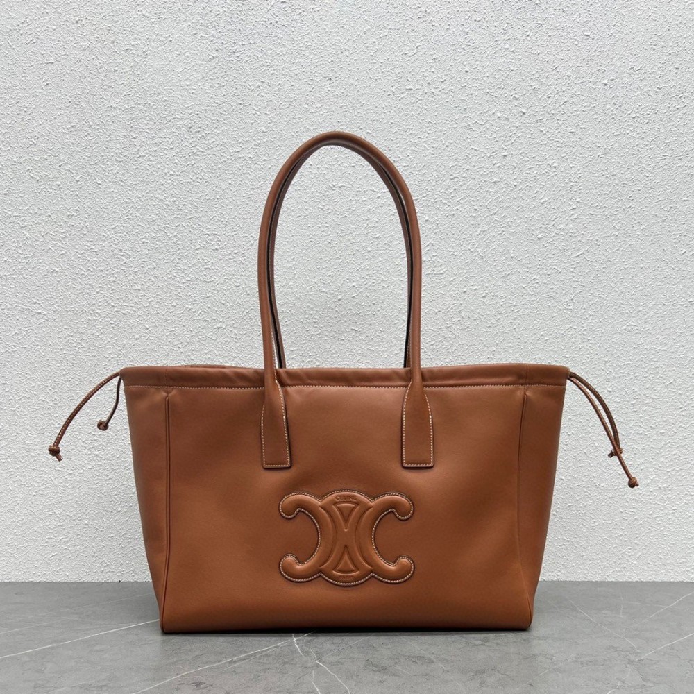 Celine Cabas Drawstring Cuir Triomphe Bag in Brown Calfskin