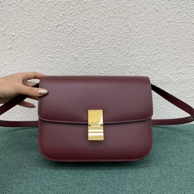 Celine Classic Box Medium Bag In Bordeaux Box Calfskin