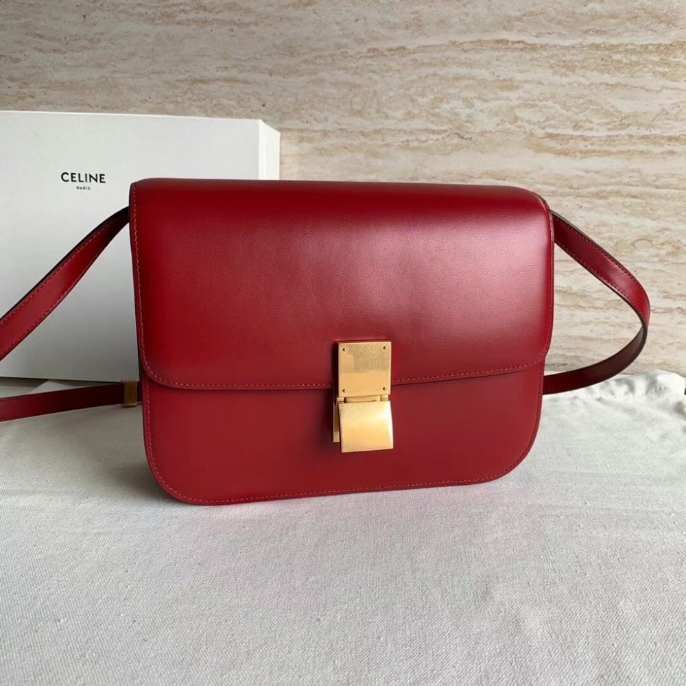 Celine Classic Box Medium Bag In Red Box Calfskin