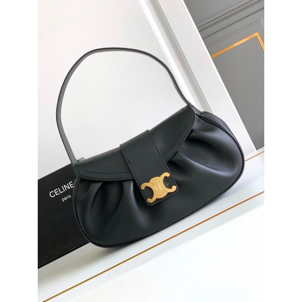 Celine Medium Polly Shoulder Bag in Black Calfskin