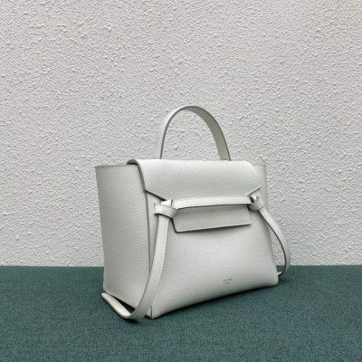 Celine Micro Belt Bag In White Grained Calfskin