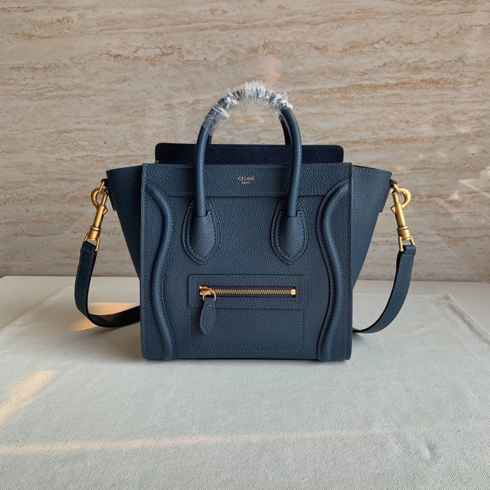 Celine Nano Luggage Tote Bag In Navy Blue Drummed Calfskin