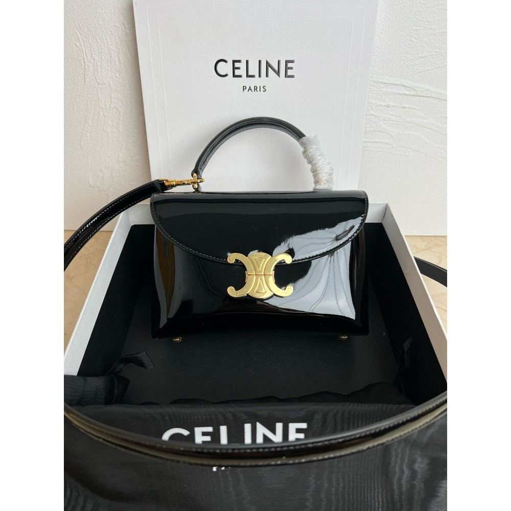 Celine Nino Teen Bag in Black Patent Calfskin