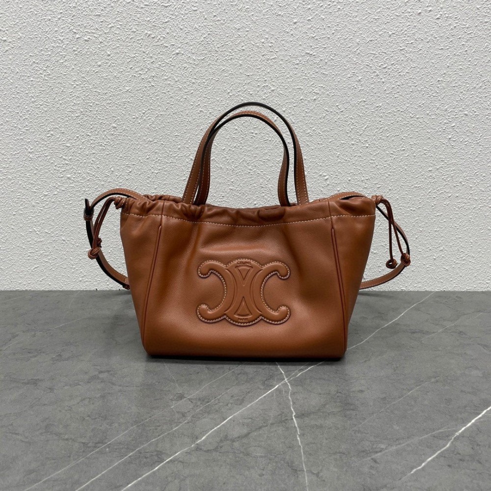 Celine Small Cabas Drawstring Cuir Triomphe Bag in Brown Calfskin