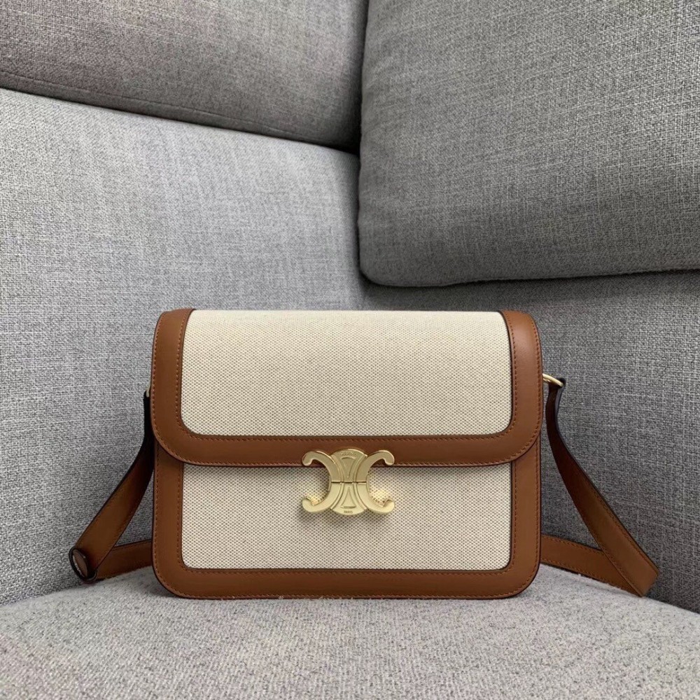 Celine Triomphe Large Bag In Textile and Calfskin