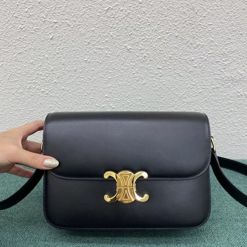 Celine Triomphe Medium Bag In Black Smooth Calfskin