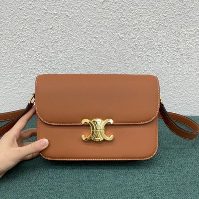 Celine Triomphe Medium Bag In Brown Natural Calfskin